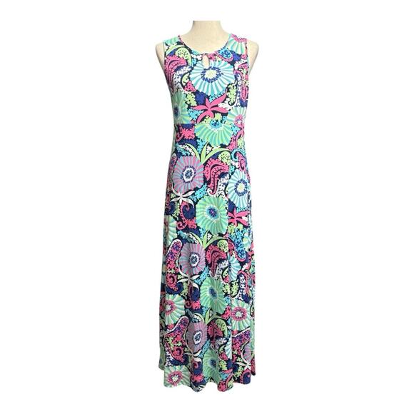 Talbots Vibrant Floral Maxi Dress - Pink, Blue, Green Size Small QQ0836 - Picture 1 of 9